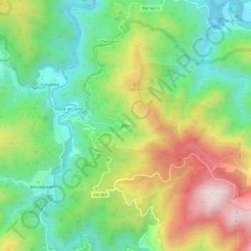 Mappa topografica Telhe, altitudine, rilievo