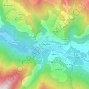 Mappa topografica Les Thuiles Hautes, altitudine, rilievo
