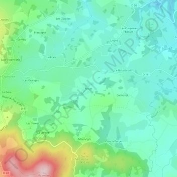 Mappa topografica Rissat, altitudine, rilievo