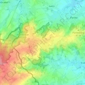 Mappa topografica Everbeek-Boven, altitudine, rilievo