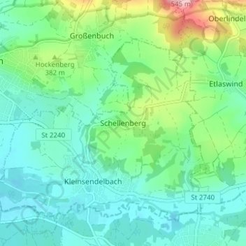 Mappa topografica Schellenberg, altitudine, rilievo