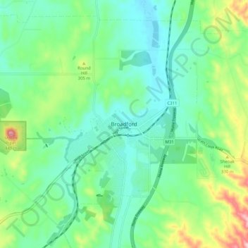 Mappa topografica Broadford, altitudine, rilievo