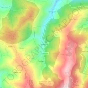 Mappa topografica Sorgaçosa, altitudine, rilievo