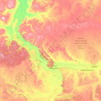 Mappa topografica Khantys-Mansis, altitudine, rilievo
