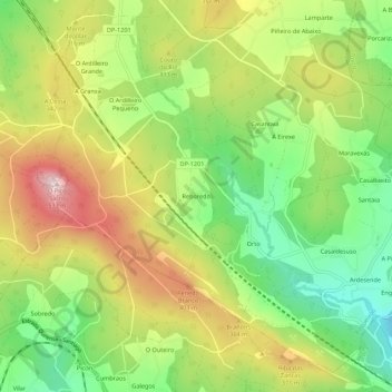 Mappa topografica Reboredo, altitudine, rilievo