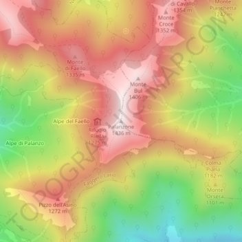Mappa topografica Palanzone, altitudine, rilievo