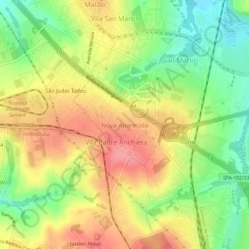 Mappa topografica Nova Aparecida, altitudine, rilievo
