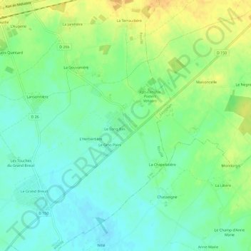 Mappa topografica Venours, altitudine, rilievo