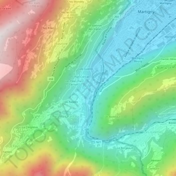 Mappa topografica Martigny-Croix, altitudine, rilievo