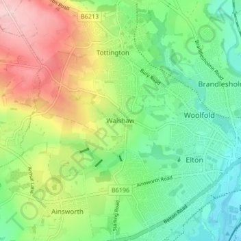 Mappa topografica Walshaw, altitudine, rilievo