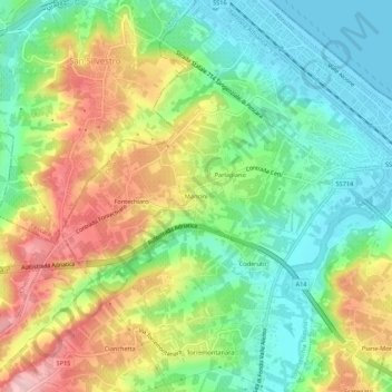 Mappa topografica Mancini, altitudine, rilievo