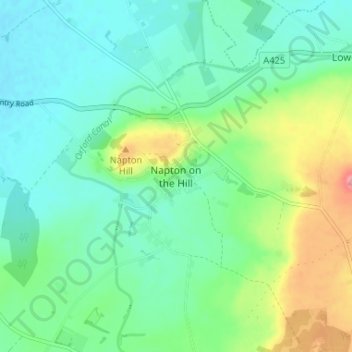 Mappa topografica Napton on the Hill, altitudine, rilievo
