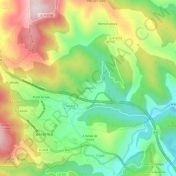 Mappa topografica Ouselle, altitudine, rilievo