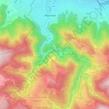 Mappa topografica Hautpoul, altitudine, rilievo