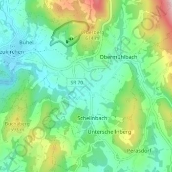 Mappa topografica Untermühlbach, altitudine, rilievo