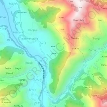 Mappa topografica Gholti, altitudine, rilievo
