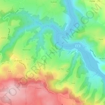 Mappa topografica Fragny, altitudine, rilievo