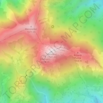 Mappa topografica Mendaur, altitudine, rilievo