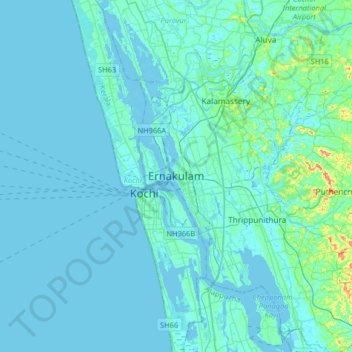 Mappa topografica Ernakulam, altitudine, rilievo