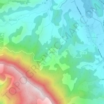 Mappa topografica Jansac, altitudine, rilievo