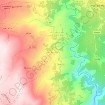 Mappa topografica Vale das Gatas, altitudine, rilievo
