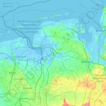 Mappa topografica Leer (Ostfriesland), altitudine, rilievo