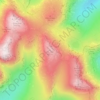 Mappa topografica Esk Pike, altitudine, rilievo