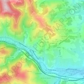 Mappa topografica La Roue, altitudine, rilievo