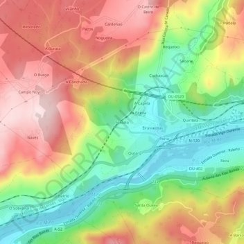 Mappa topografica Fontelo, altitudine, rilievo