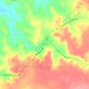 Mappa topografica Mia Mia, altitudine, rilievo