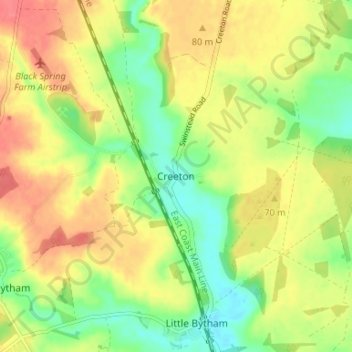 Mappa topografica Creeton, altitudine, rilievo