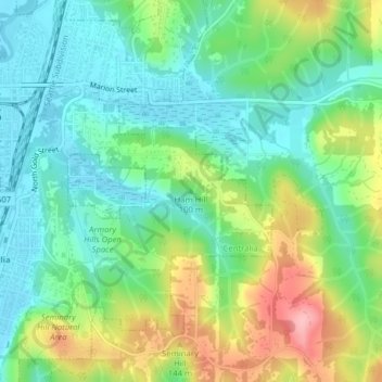 Mappa topografica Ham Hill, altitudine, rilievo