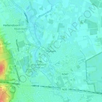 Mappa topografica Hulsen, altitudine, rilievo