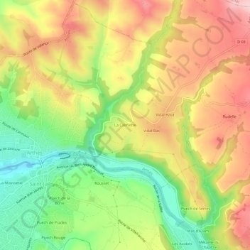 Mappa topografica La Calmette, altitudine, rilievo