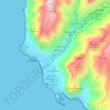 Mappa topografica La Calera, altitudine, rilievo