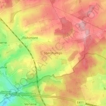 Mappa topografica Sberchamps, altitudine, rilievo