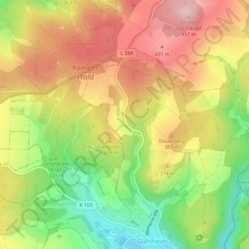 Mappa topografica Derbach, altitudine, rilievo