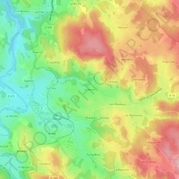 Mappa topografica Le Mazel, altitudine, rilievo
