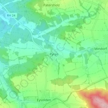 Mappa topografica Pyras, altitudine, rilievo