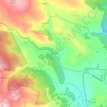 Mappa topografica Grandais, altitudine, rilievo