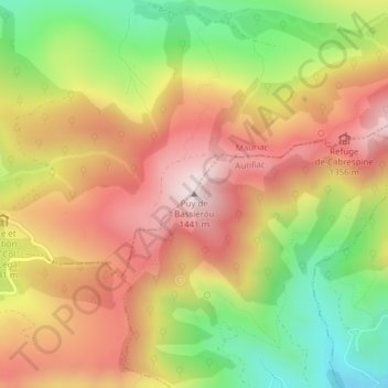 Mappa topografica Puy de Bassierou, altitudine, rilievo
