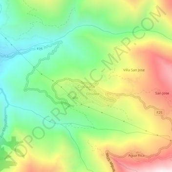 Mappa topografica Circuata, altitudine, rilievo