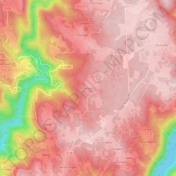 Mappa topografica Magnac, altitudine, rilievo