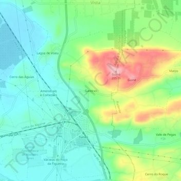 Mappa topografica Gateiras, altitudine, rilievo
