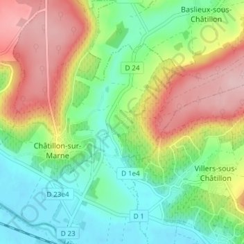 Mappa topografica Montigny-sous-Chatillon, altitudine, rilievo