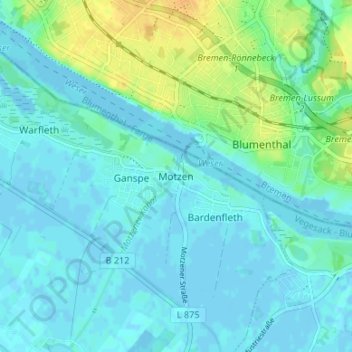 Mappa topografica Motzen, altitudine, rilievo