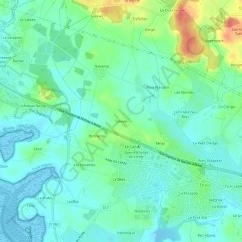 Mappa topografica Trévien, altitudine, rilievo