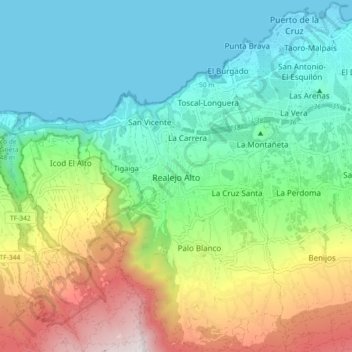 Mappa topografica Realejo Alto, altitudine, rilievo