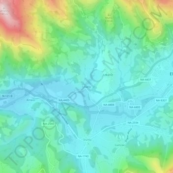 Mappa topografica Uharte, altitudine, rilievo