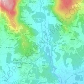 Mappa topografica O Hospital, altitudine, rilievo
